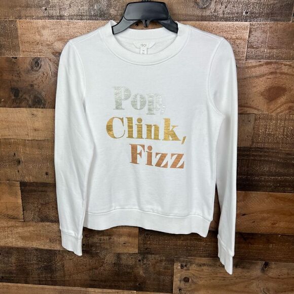 1901 Sweatshirt White New Years Glitter Pop Clink Fizz Silver Gold Bronze XS - Picture 10 of 10